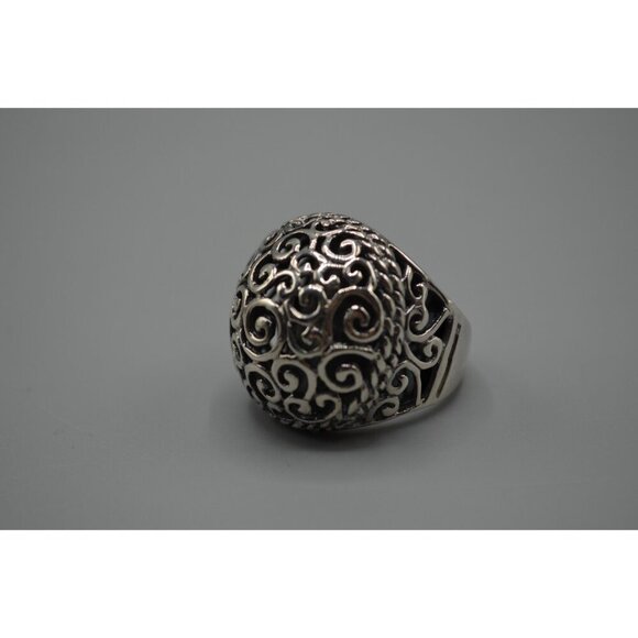 Silver Filigree Baroque Style Cocktail Ring Sterling 925 Swirl Design Size 8 - Picture 6 of 8